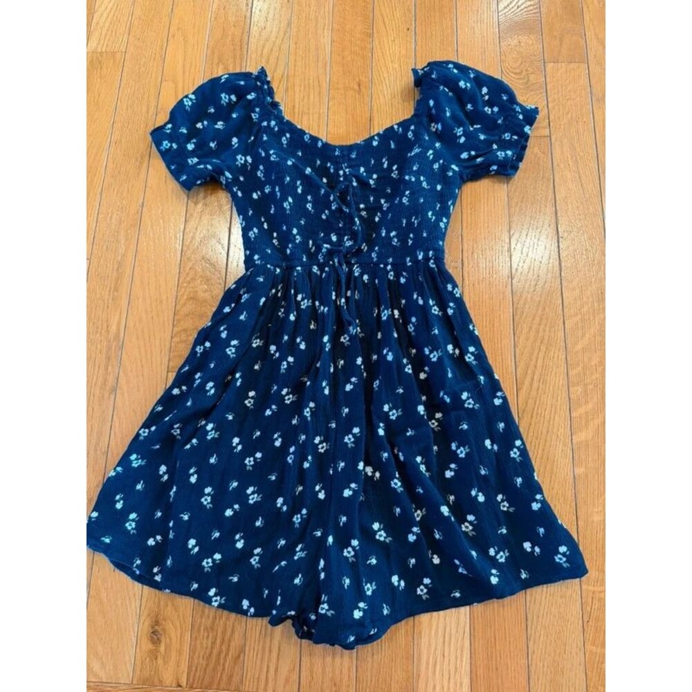 Hollister Skort Short Sleeve Sz XXS Navy Blue Floral Print Dress